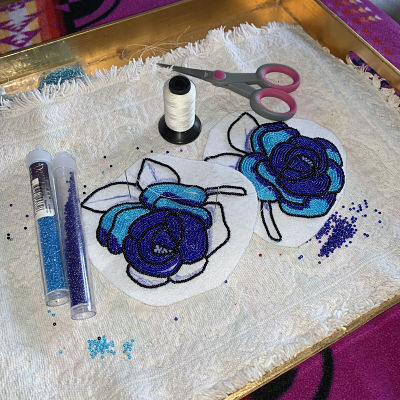 blue rose beaded patch